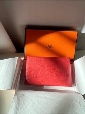 Hermes Coral Red Leather Card case
